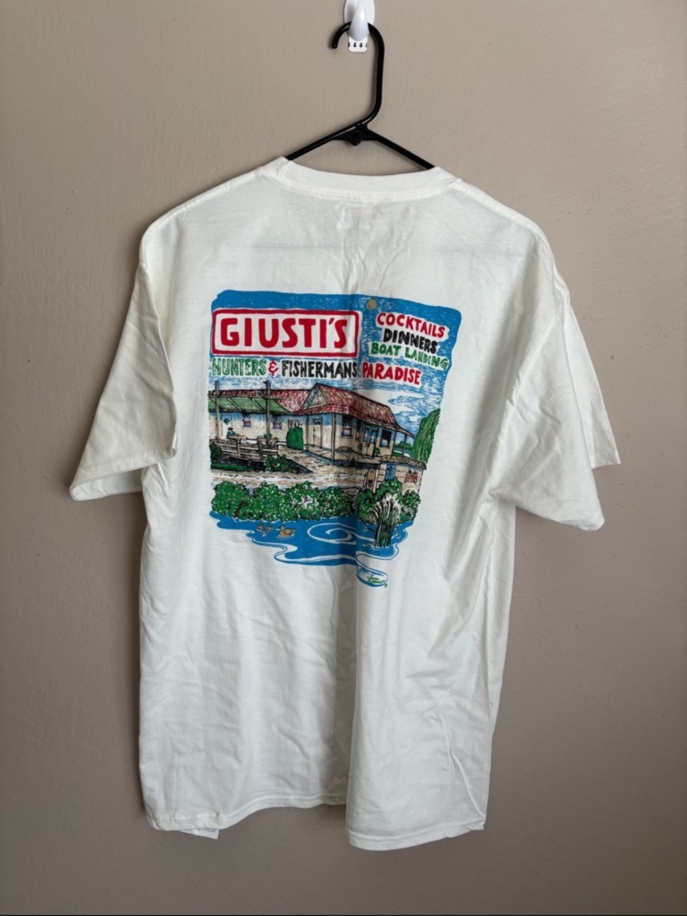 Giusti's Graphic Tee - White with Multicolor Print size large